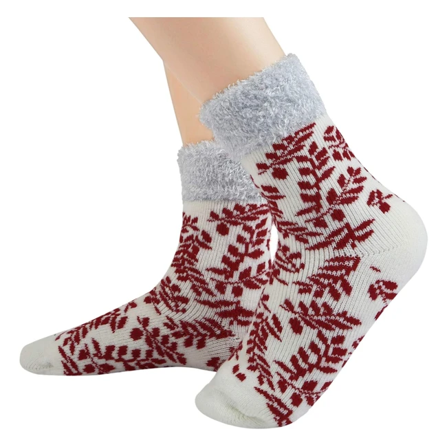 Chaussettes thermiques chaudes en laine pour femme - Jarseen - Lot de 2 - Douces et épaisses - Broderie - Rouge