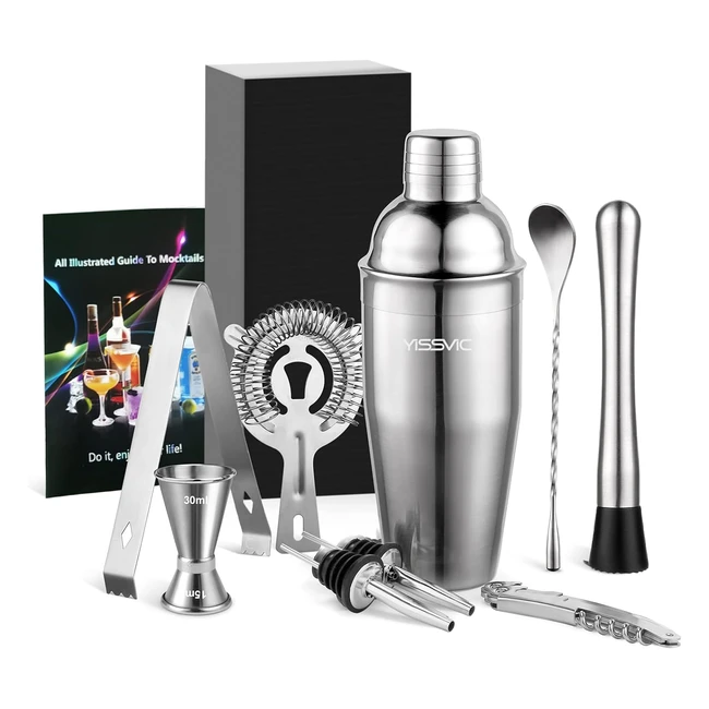 Yissvic Cocktail Shaker Set 9 Pezzi - Barman Professionale in Acciaio Inox - 750ml Shaker per Casa Bar Festa