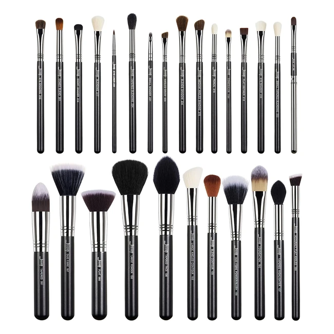 Set 27 Pennelli Trucco Professionali Jessup T133 - Fondotinta, Rossetto, Ombretto - Nero/Argento