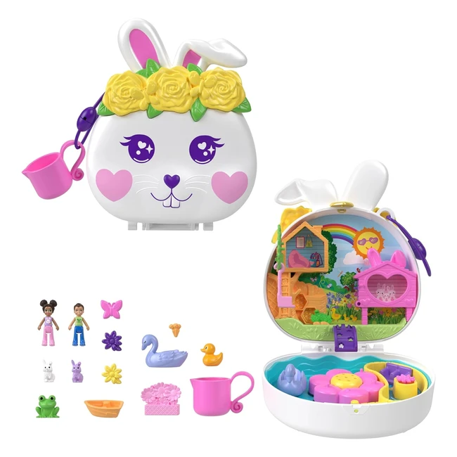Polly Pocket Flower Garden Bunny Compact - Water Play, Colorchange Pieces - HKV36