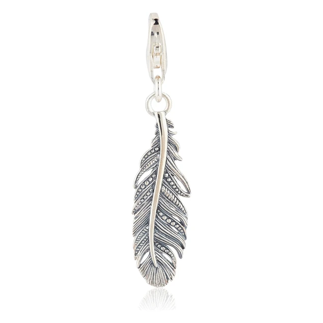 Thomas Sabo Unisex Charm Pendant Feather Blackened Charm Club 925 Sterling Silver