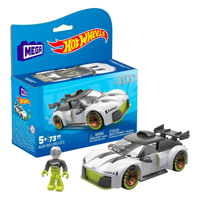 Mega Hot Wheels Audi R8 LMS GT2 - 73-teiliges Konstruktionsspielzeug mit beweglichem Rennfahrer für Kinder ab 5 Jahren