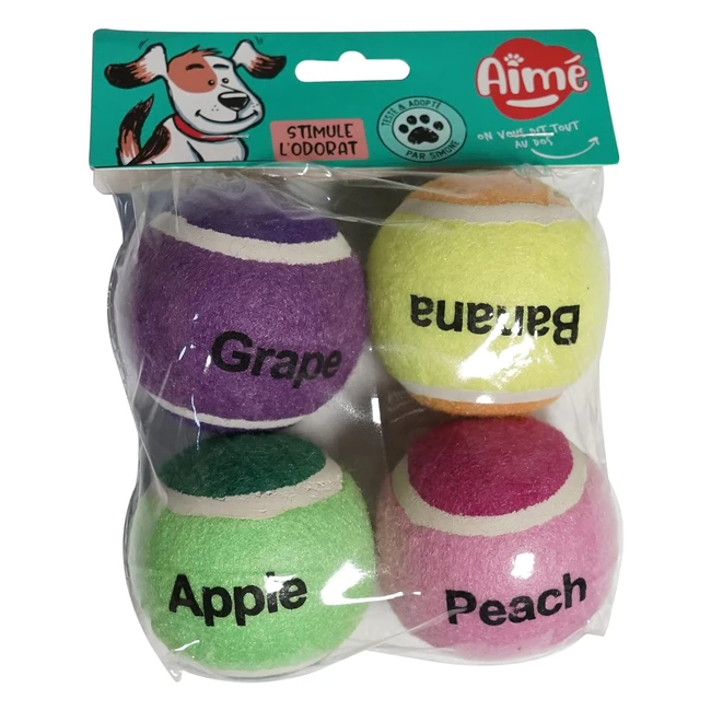 Jouet pour chien - Balle de tennis fruitée - Contient 4 balles - Stimule l'odorat