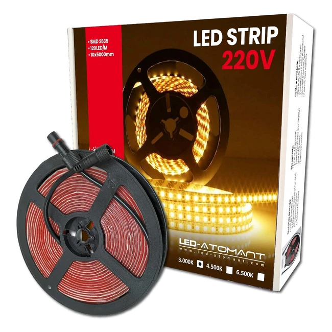 Rollo 5m Tira Luz LED 220V Blanco Cálido 3000K Impermeable - Envío Gratis