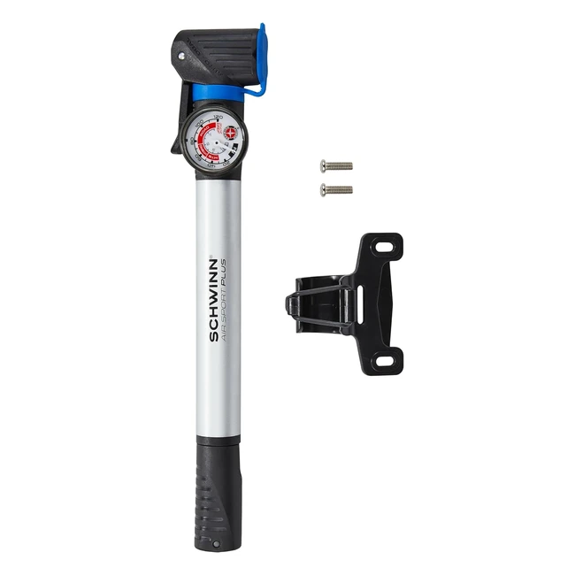 Schwinn Air Sport Bike Frame Pump with Gauge - Fits Schrader and Presta Valve Types - Silver