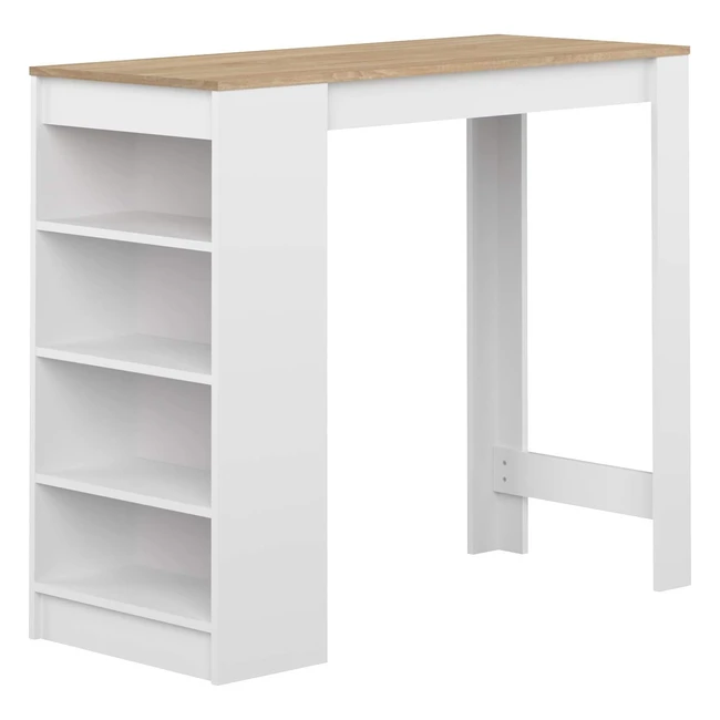 Mesa bar Temahome Aravis con almacenamiento - Blanco/Beige Roble - 115x50x1027 cm