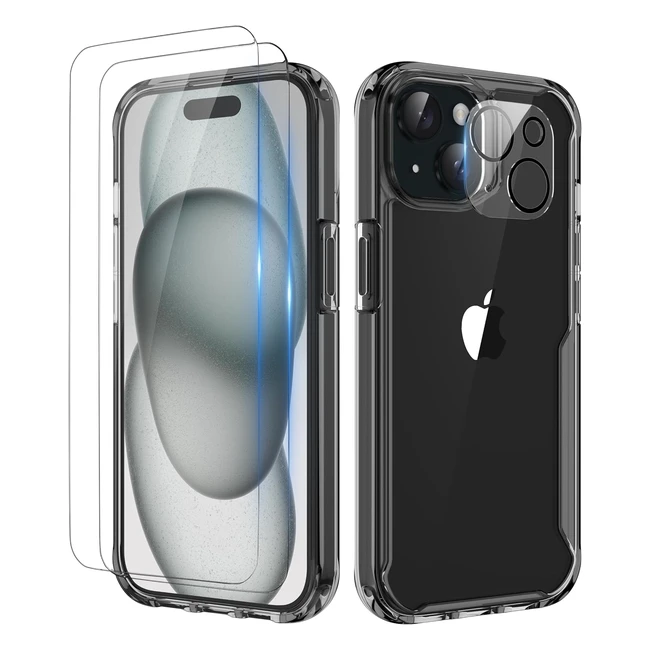 Funda Oretech para iPhone 15 + 2 protectores de pantalla + cámara - Transparente
