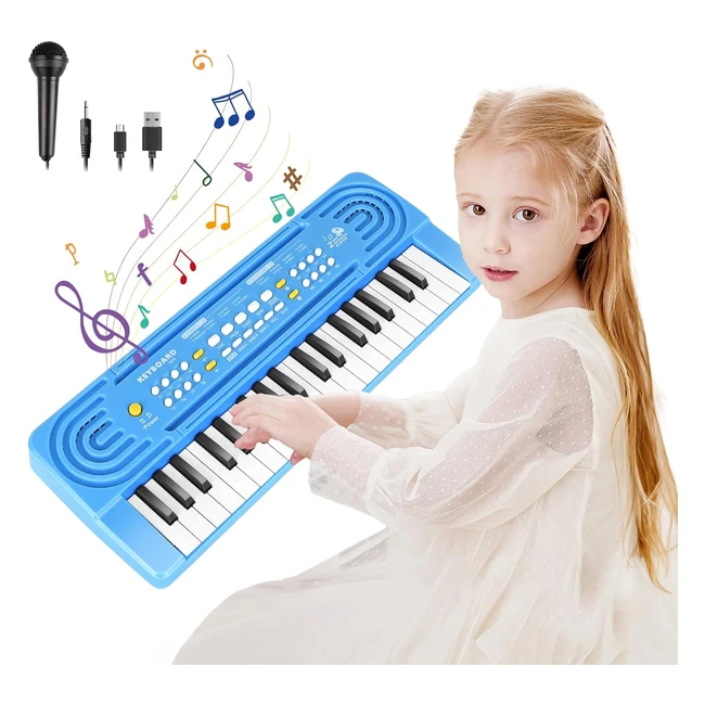 Teclado Piano para Niños M Zimoon 37 Teclas Piano Infantil con Micrófono - Azul
