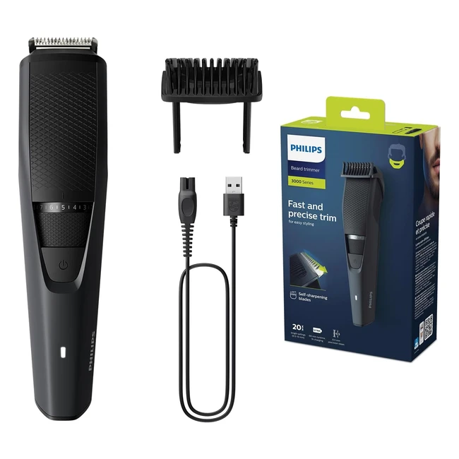 Philips Barttrimmer Series 3000, Elektrischer Bartschneider für Herren, Lift&Trim-System, 60 Minuten Akkubetrieb, Modell BT323315