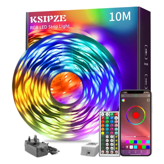 Ksipze 10m LED Strip Lights RGB Music Sync Color Changing Bluetooth Lights