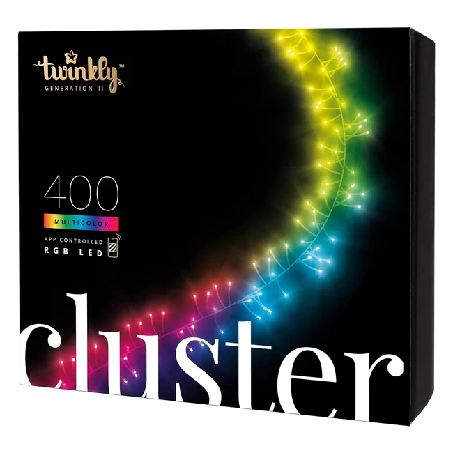 Twinkly Cluster Christmas Lights with 400 RGB LEDs - Indoor/Outdoor Fairy Lights - Black Wire 6m