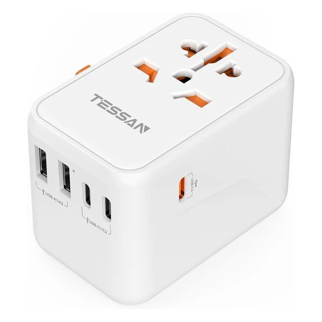 Tessan Universal Travel Adapter - 65W PD Fast Charger - International Plug Adaptor - USB C/A Ports - Worldwide