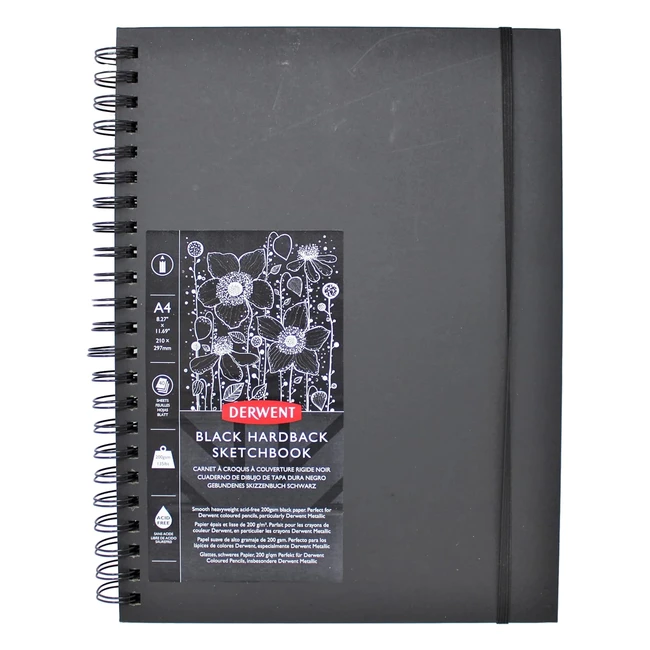 Derwent Black Paper Sketch Book A4 Portrait 40 Sheets Acid-Free Professional Quality