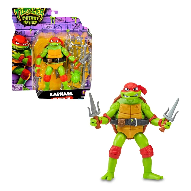 Tortugas Ninja Figura Básica Raphael - Acción Articulada - Diseño Original - Accesorios Película - Caos Mutante - Niños y Niñas 4 Años - TU805300
