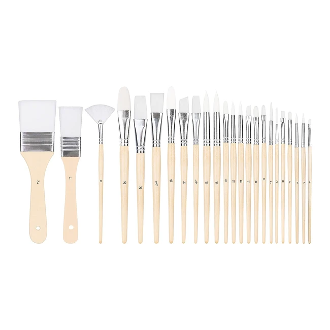 Künstlerpinsel Set von Amazon Basics - 24 verschiedene Größen für Künstler, Erwachsene und Kinder - Holzfarbe - 1 Packung