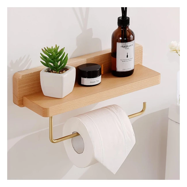 Porte-papier toilette bois avec étagère, support mural autoadhésif ou à percer, double porte-papier toilette en laiton de qualité, crochets pour cuisine et salle de bain