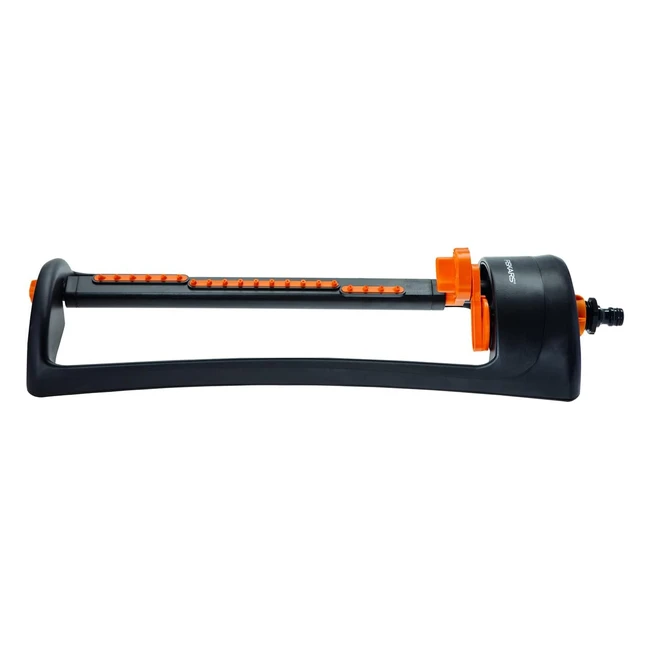 Aspersor Fiskars Ahorro de Agua - Ajuste Fácil - Alcance de 175 x 19m - Base Metálica Robusta - Tamaño Universal
