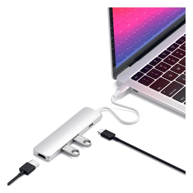Adaptador Multi Puertos Tipo C Slim Satechi con USB-C Passthrough 4K HDMI USB 3.0