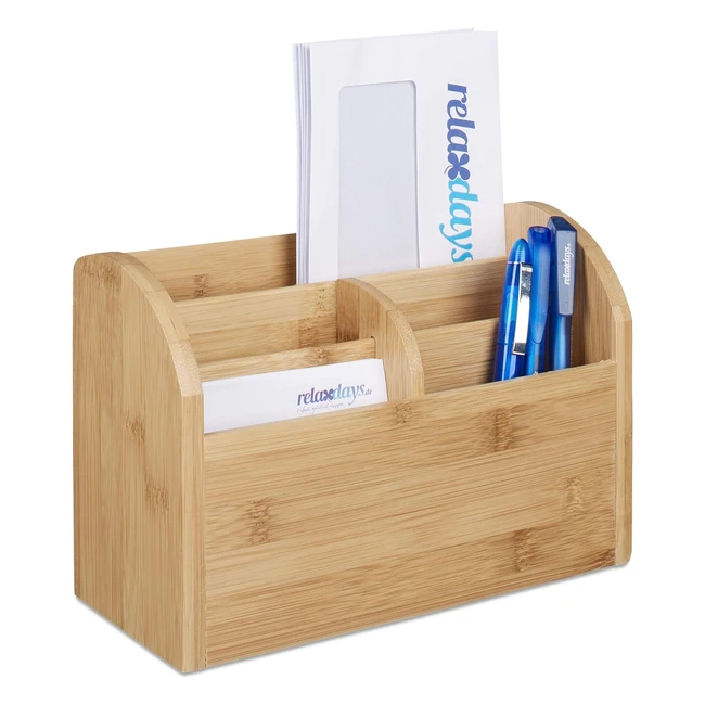 Portaoggetti da scrivania in bambù Relaxdays con portapenne e portalettere - 5 scomparti