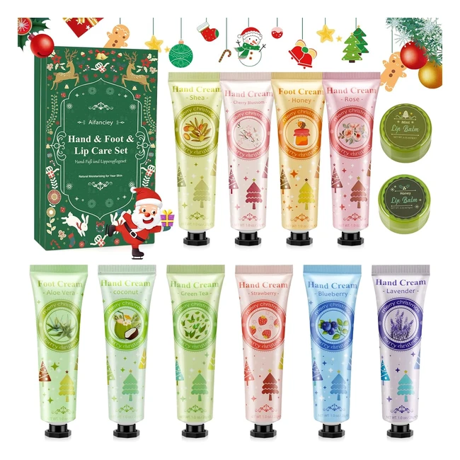 Set Regalo Natale 12 Pcs Crema Mani e Piedi Balsamo Labbra - Nutriente e Riparatrice con Glicerina e Vitamina E