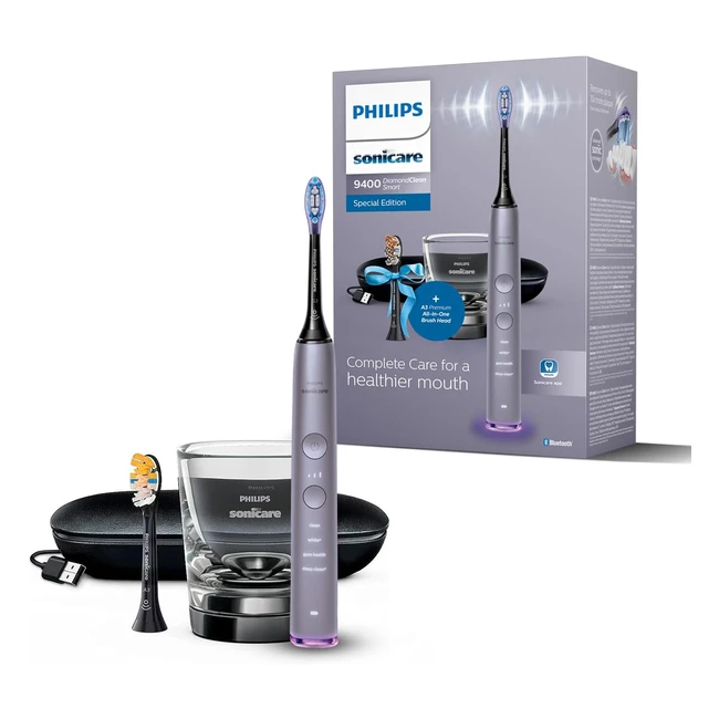 Philips Sonicare DiamondClean 9400 Elektrische Zahnbürste mit App Netzwerk-Bürstdrucksensor Intelligente Bürstenkopferkennung 4 Reinigungsprogramme 3 Intensitätsstufen Graues Modell