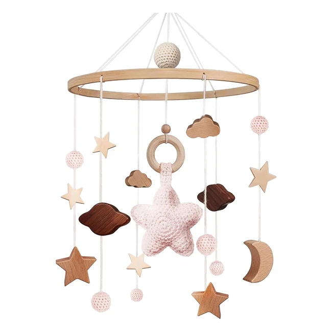 Mobile bébé lit BB jouets crochet toiles lune nuages carillon olien bois cadeau filles garçons