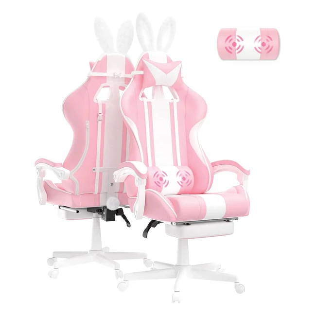 Silla Gaming Ergonómica Ferghana - Ajustable, Masaje, Altura, Kawaii Rosa