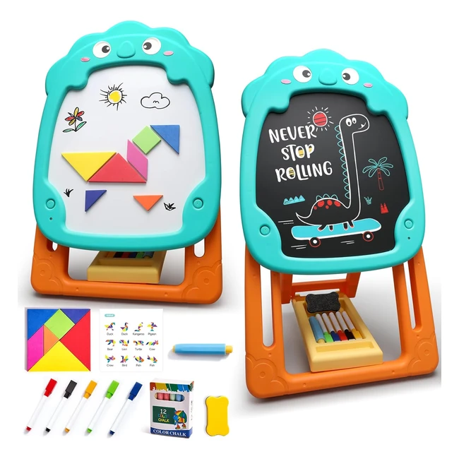 Chevalet pour enfants Vatos - Double face, réglable, avec accessoires de peinture