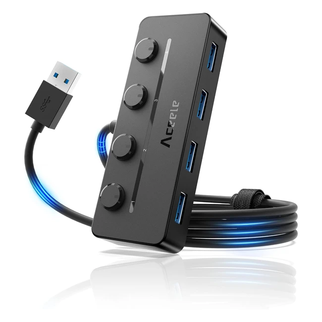 SDOPPIATORE HUB USB 3.0 4 Porte con Interruttori LED On/Off Individuali - Ciabatta Multipresa USB con Cavo 120cm - Adattatore USB per Laptop MacBook PS4/PS5