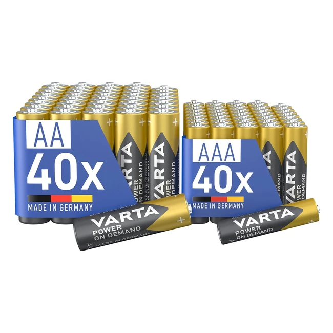 Varta Piles 40x AA 40x AAA Lot de 80 Power on Demand Alcaline Mix Pack
