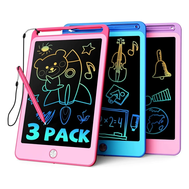Tableta LCD Tekfun 3 Pack para Niños de 8.5 Pulgadas - Correa para Lápiz - Juguetes Educativos - Regalo Cumpleaños