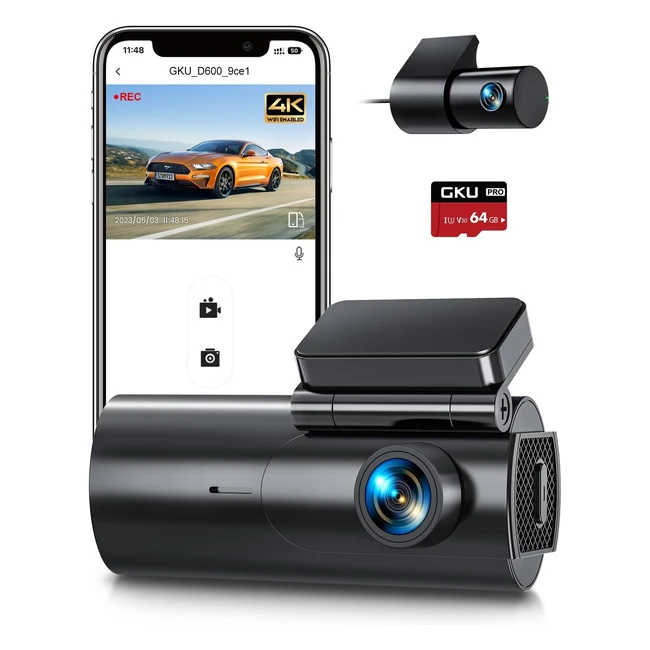 Cámara Coche 4K25K Doble WiFi Dash Cam con Tarjeta SD 64GB - Grabadora Coche 170 Gran Angular - Visión Nocturna - Sensor G - Monitor de Aparcamiento