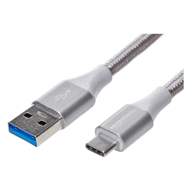 Amazon Basics Double Braided Nylon USB Type-C to Type-A 3.1 Gen 1 Cable - 1.8m Silver