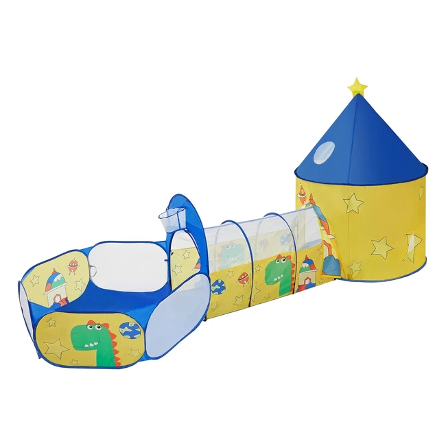 Tenda da gioco per bambini 3 in 1 con casetta, tunnel e piscina di palline - Spazio e dinosauro - LPT702Y01