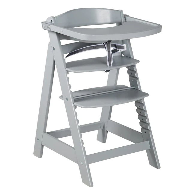 Roba Trona Evolutiva de Madera Sit Up Click et Fun - Bandeja Desmontable - Altura Ajustable - Silla para Bebés 6 Meses - Soporta 70 kg - Topo Gris