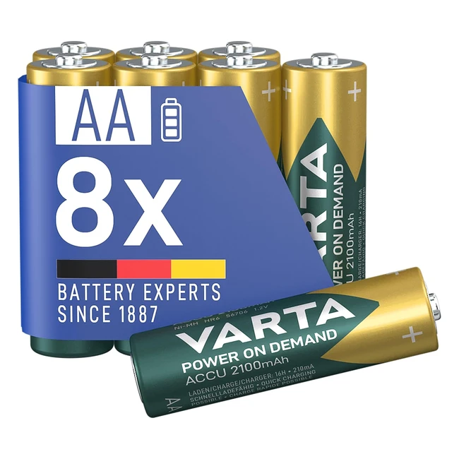 Varta Piles AA Rechargeables Lot de 8 Power On Demand 2100mAh NiMH Préchargées Prêtes à l'Emploi