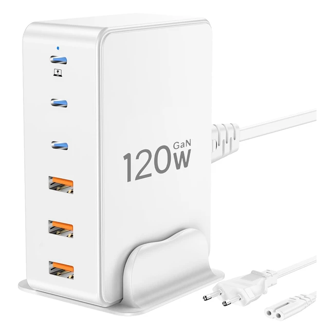 Caricatore USB C Layajia 120W - Caricatore USB Multiplo - Caricabatterie Multipresa USB con 3 USB-C e 3 USB-A - Compatibile con Laptop MacBook iPhone iPad - Bianco
