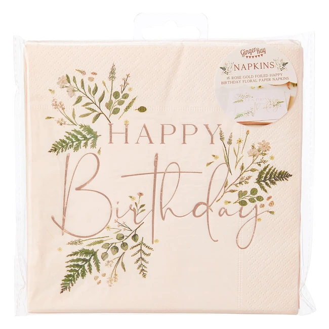 Servilletas de Fiesta Floral de Feliz Cumpleaños - Paquete de 16 - Ginger Ray
