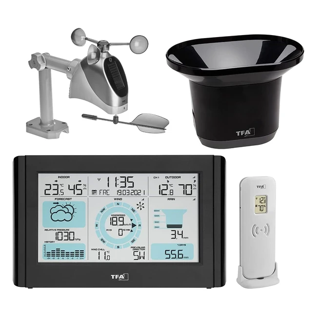 Station Météo Sans Fil TFA Dostmann 35116101 - Prévisions Météo avec Anémomètre et Pluviomètre