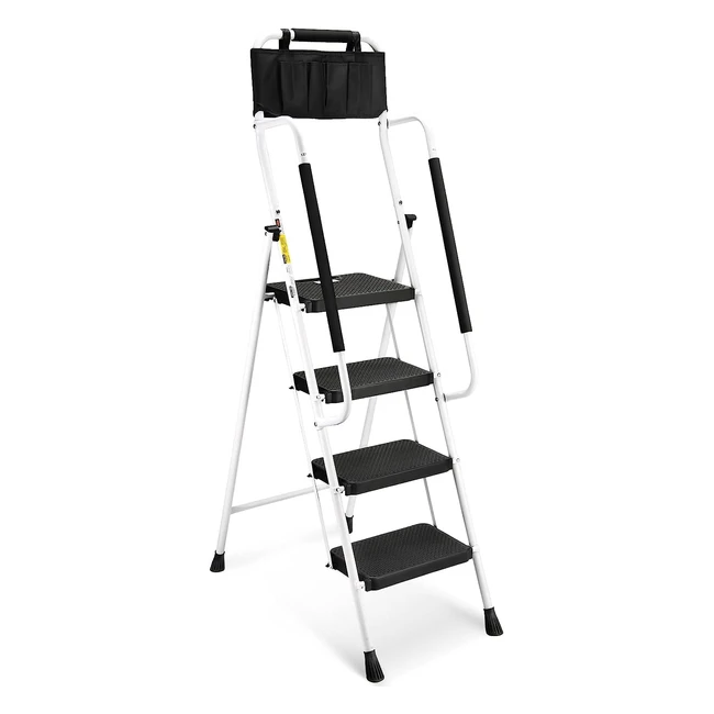 Escabeau pliable avec rampe de sécurité - Marchepied portable léger de 150 kg - Blanc