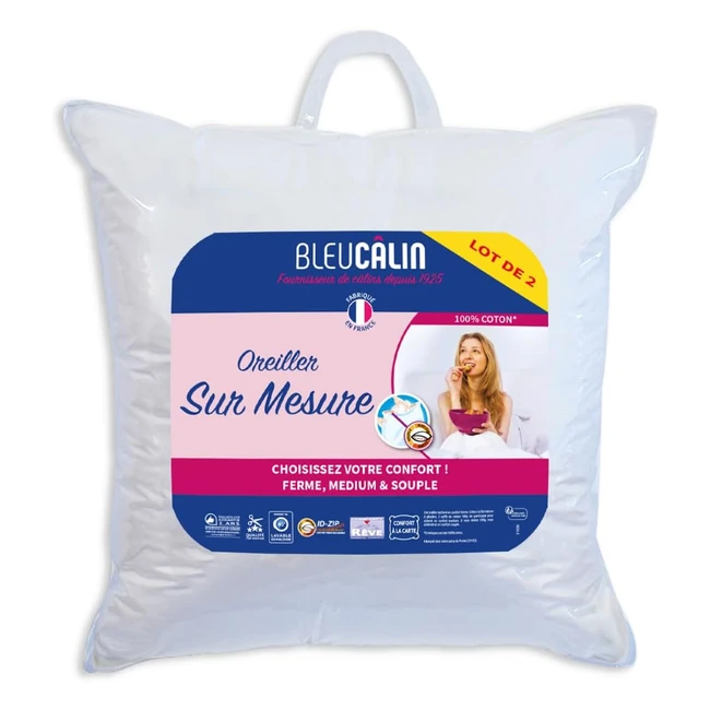 Lot de 2 Oreillers Carrés Confort sur Mesure Souple/Ferme 100% Coton 65x65 cm