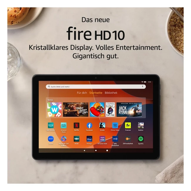 Neues Amazon Fire HD 10 Tablet für Entspannung - 101 lebendiger Full HD-Bildschirm, Octa-Core-Prozessor, 3 GB RAM, bis zu 13 Stunden Akkulaufzeit - neuestes Modell 2023, 32 GB Schwarz mit Werbung