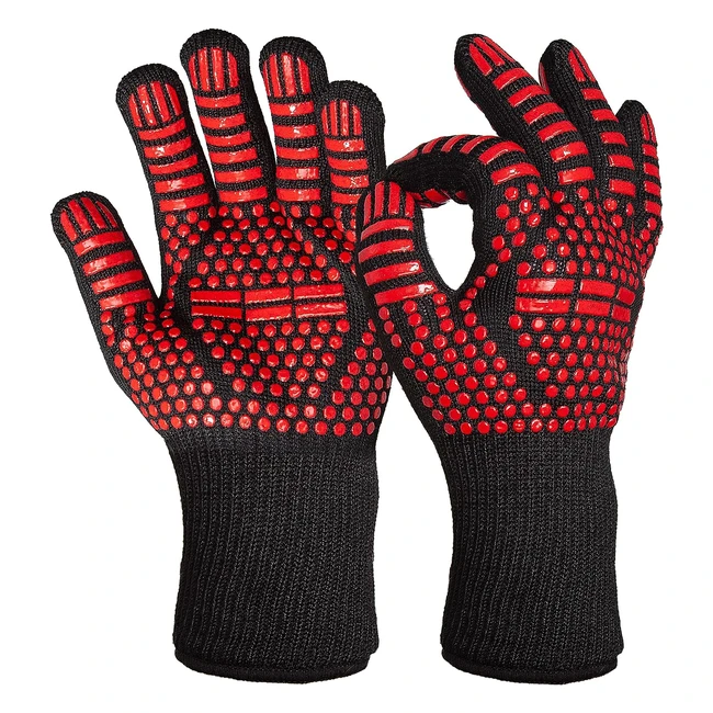 Übergrill BBQ Grillhandschuhe Hitzebeständige Handschuhe 2 x praktische Grillhandschuhe hitzebeständig schwarz mit 800 Grad Hitzeschutz Unisex Ofenhandschuhe feuerfeste Handschuhe