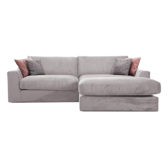Cavadore Fiona Ecksofa mit Chaiselongue rechts - Große Eckcouch mit Rückenkissen im modernen Design - 277 x 90 x 199 cm - Gewebter Stoff in Hellgrau