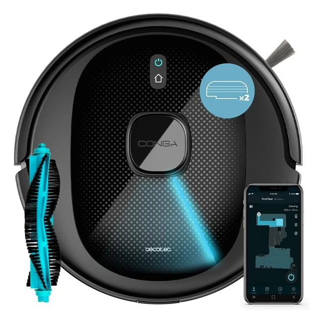 Robot Aspirador Conga 7490 Immortal Xtreme - Navegación Láser - 4 en 1 - 3000 Pa - 120 min Autonomía - Cepillo Multifunción - 2 Mopas