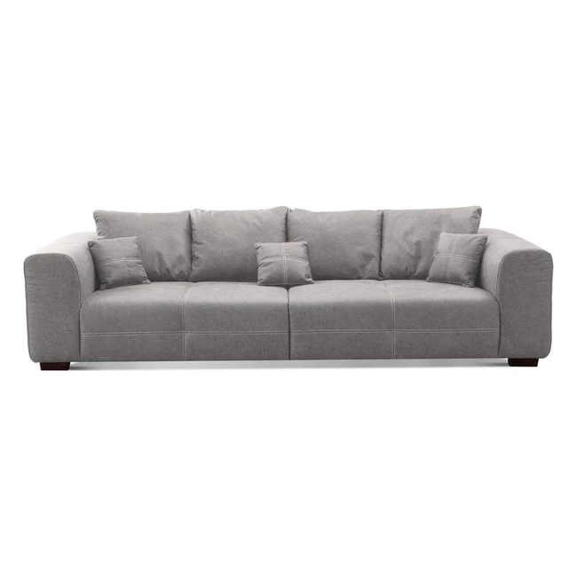 Cavadore Big Sofa Mavericco inkl. Kissen - XXL Couch mit tiefen Sitzflächen und modernem Design - 287 x 69 x 108 - Lederoptik Grau