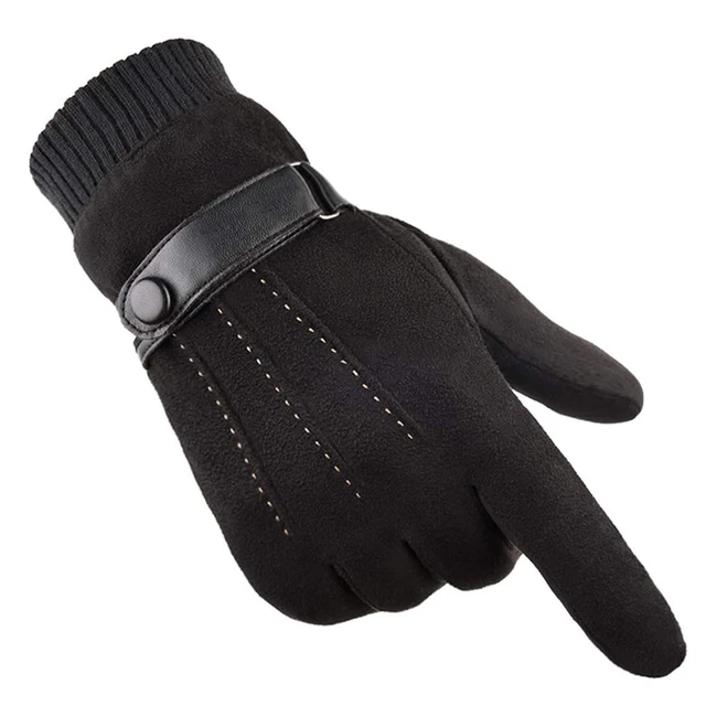 Gants Hiver Chauds Tactiles Homme Femme - Suede, Doublure Polaire, Antiglisse - Sport, Conduite, Randonnée - Noir