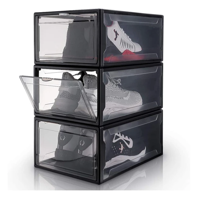 Yorbay Set 3 Pezzi Scatola Scarpe Taglia 48 Pieghevole Trasparente Nero