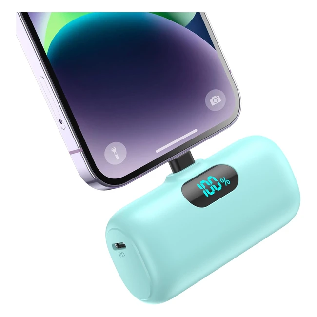 Batterie Externe iPhone 5000mAh - Charge Rapide 15W PD - Compact et Léger - Power Bank LCD - Compatible avec iPhone 14/14 Pro Max/13/12/11/X/8/7/6 - Vert
