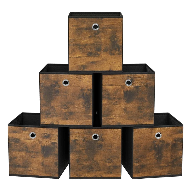 Songmics Storage Cubes Set of 6 - Oxford and Nonwoven Fabric - 33x33x33cm - Foldable - Rustic Brown/Black
